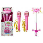 Karaoke mikrofón so stojanom ružový